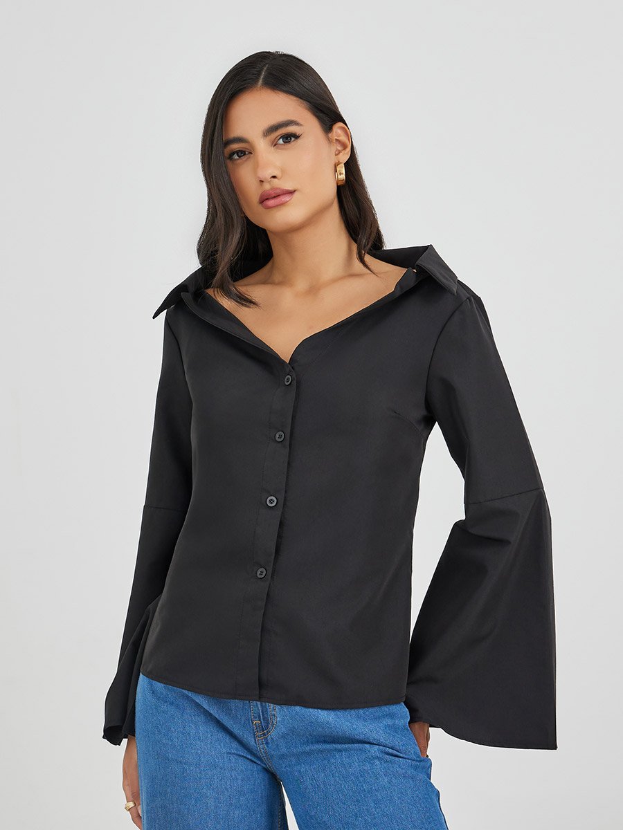 Off Shoulder Button Down Shirt