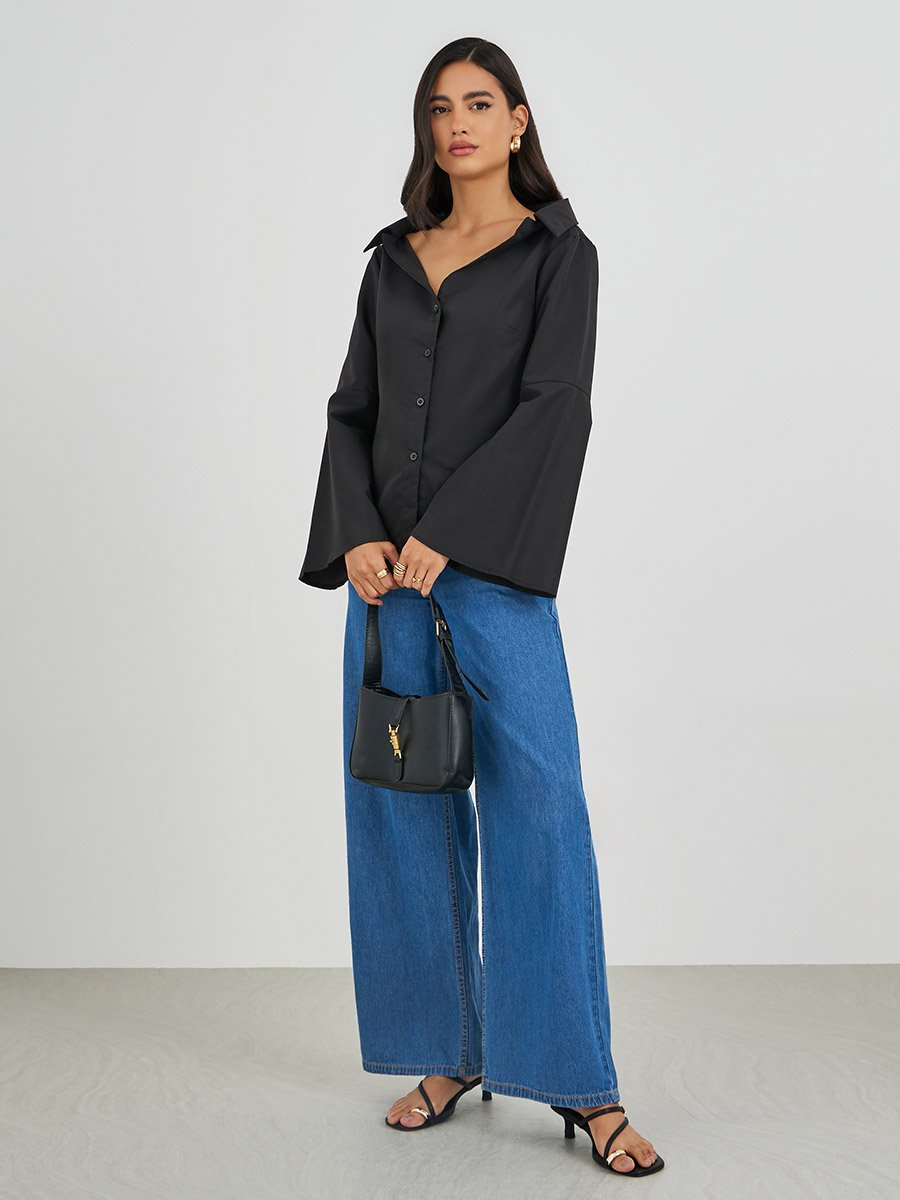 Off Shoulder Button Down Shirt