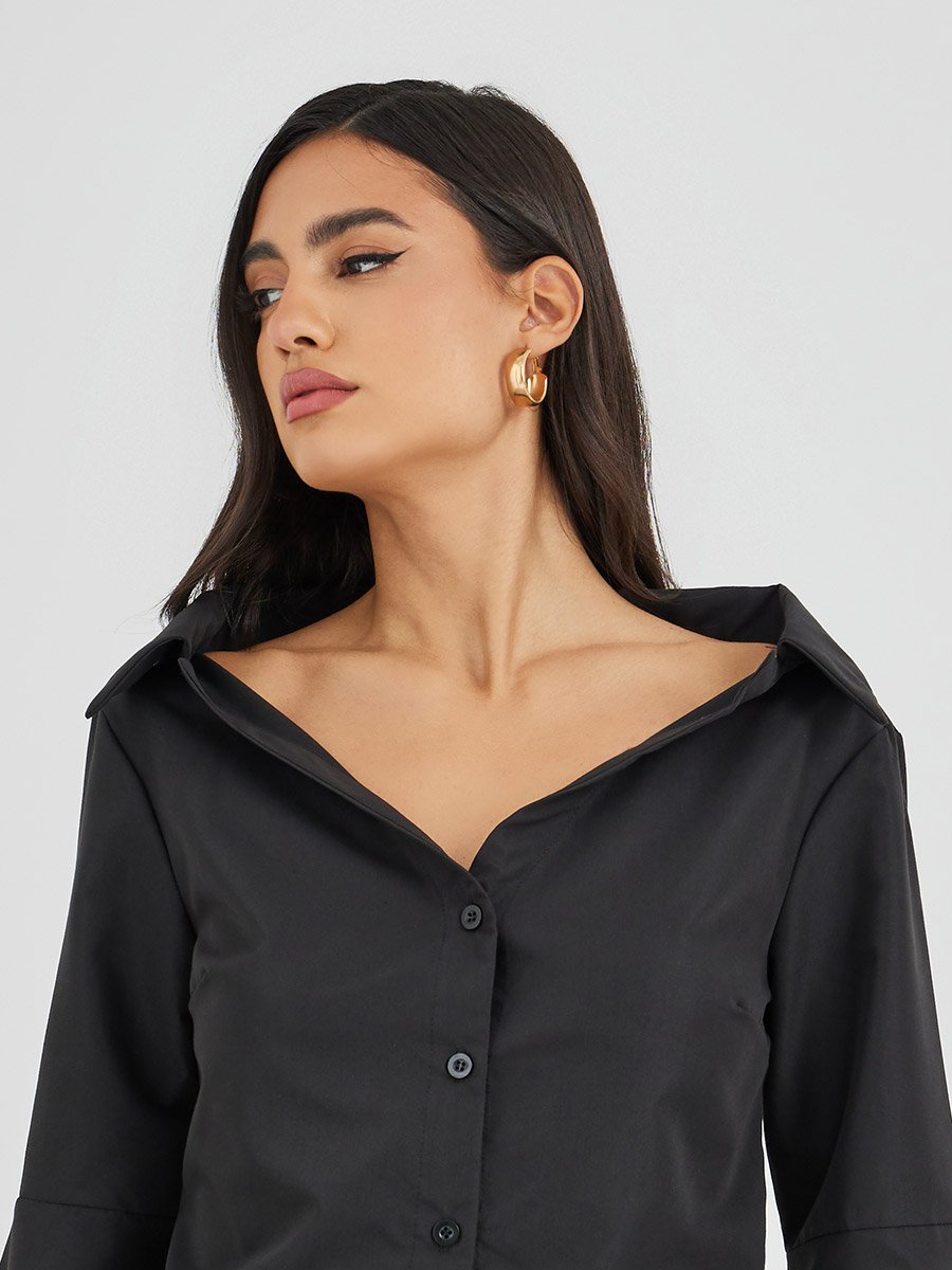 Off Shoulder Button Down Shirt