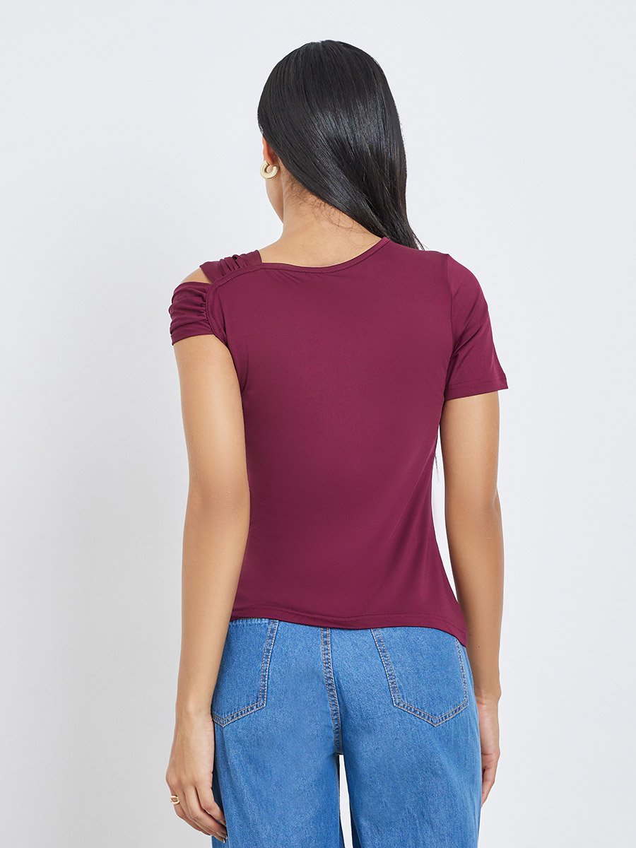 Women Maroon Knot Detail Knit Top