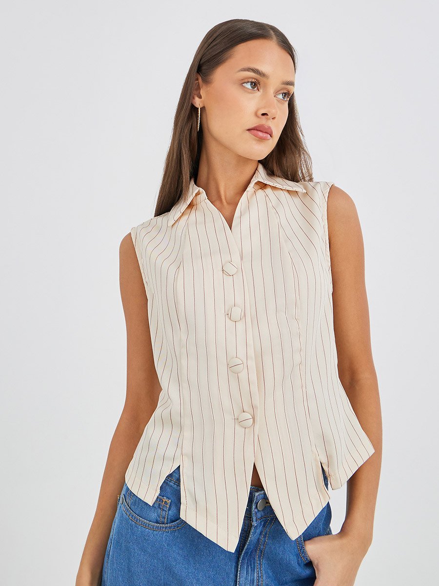 Striped Front Button Waistcoat
