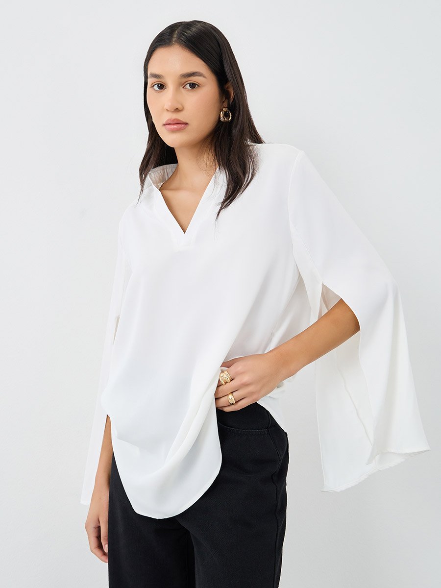 Women White Slit Sleeve Oversized Shirt