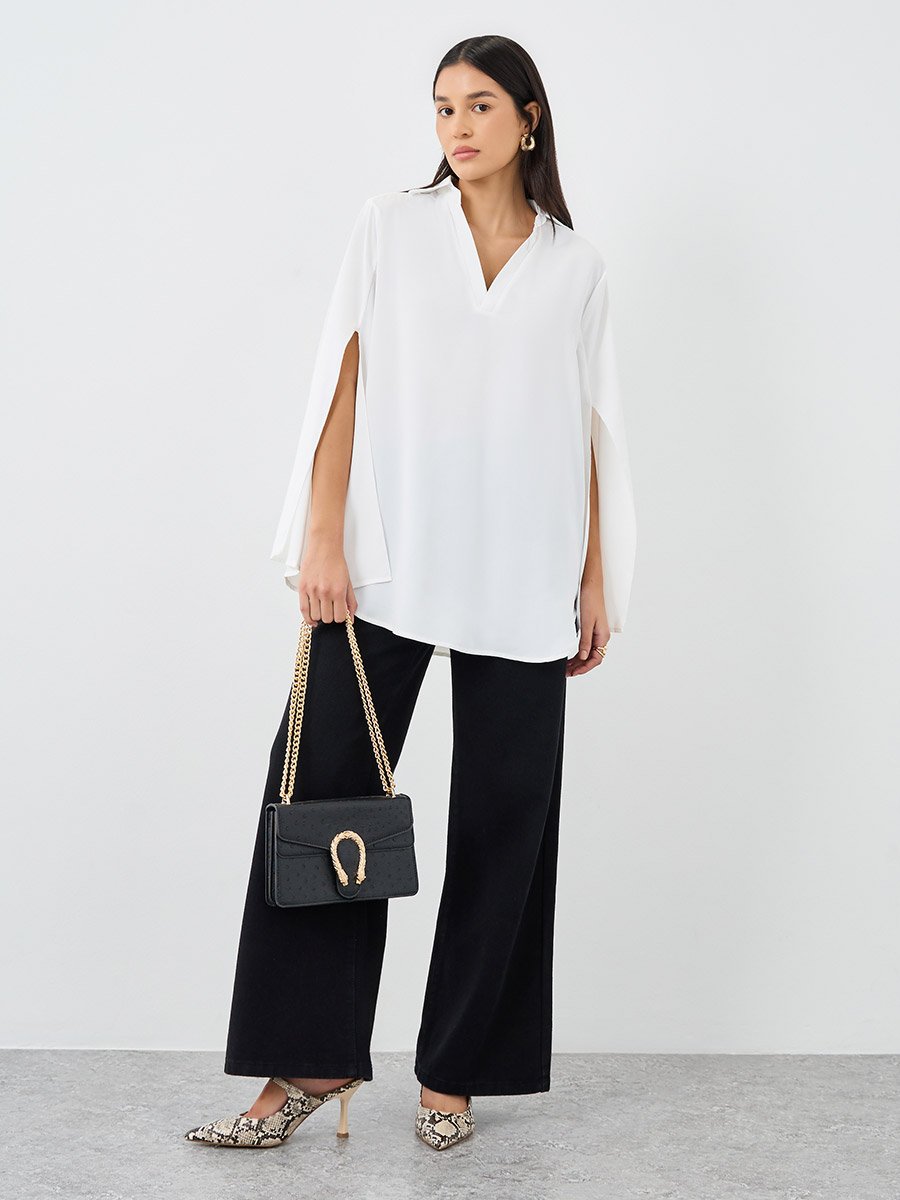 Women White Slit Sleeve Oversized Shirt
