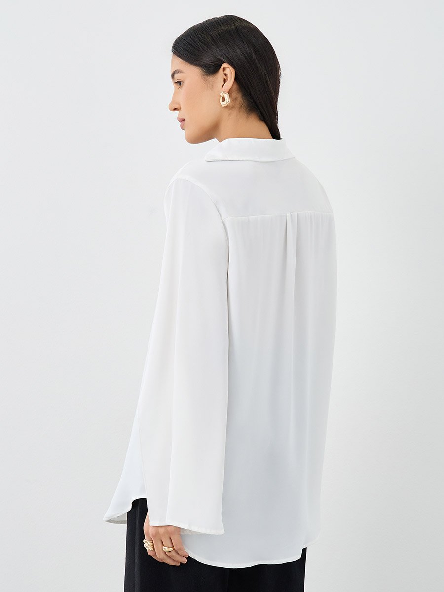 Women White Slit Sleeve Oversized Shirt