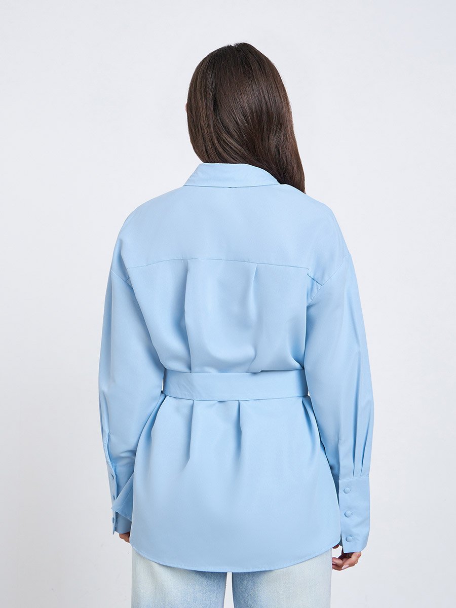 Blue Longline Belted Shirt