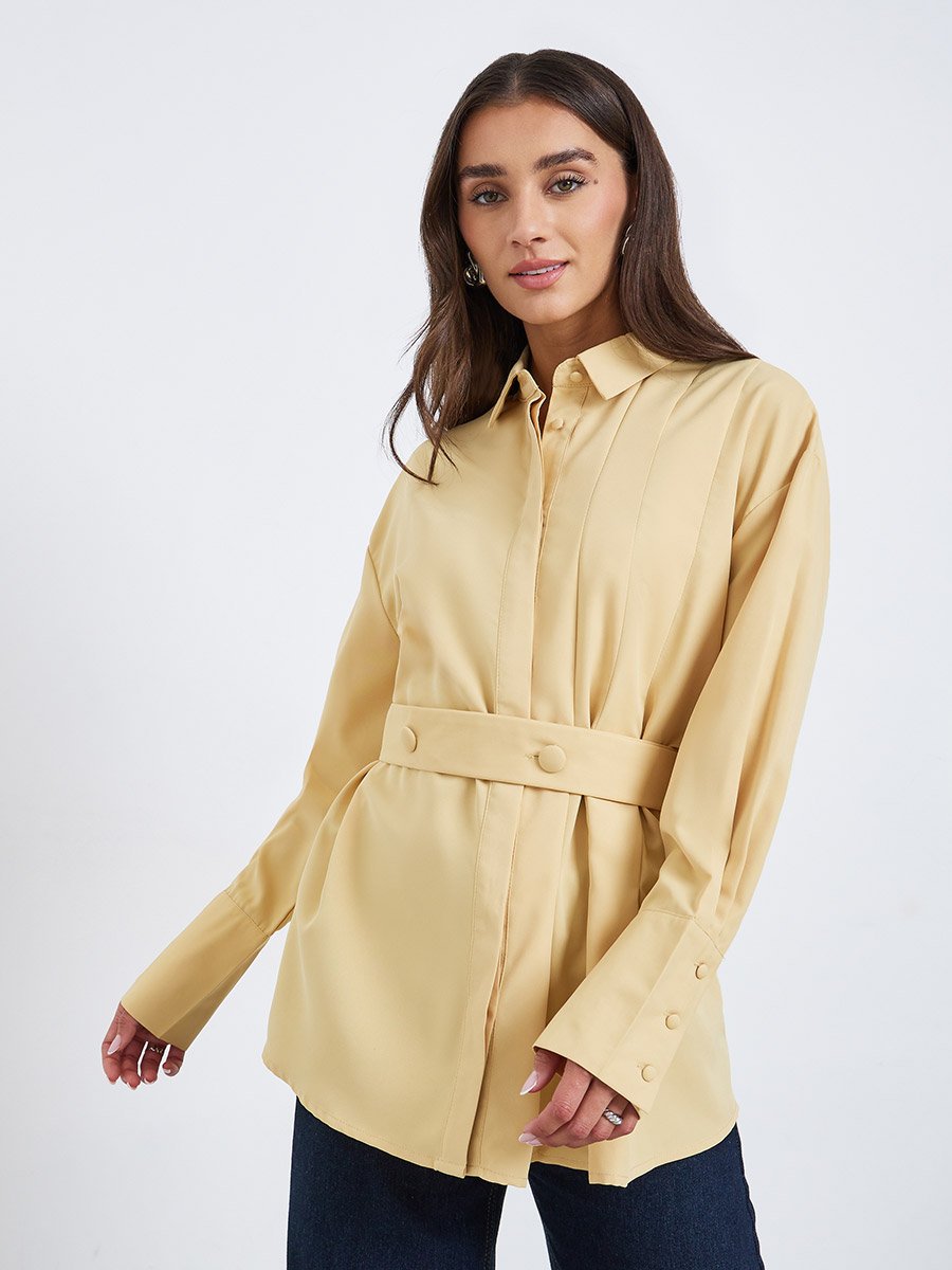 Yellow Longline Belted Shirt