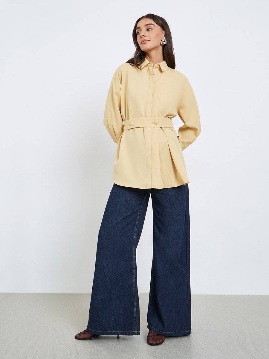 Yellow Longline Belted Shirt