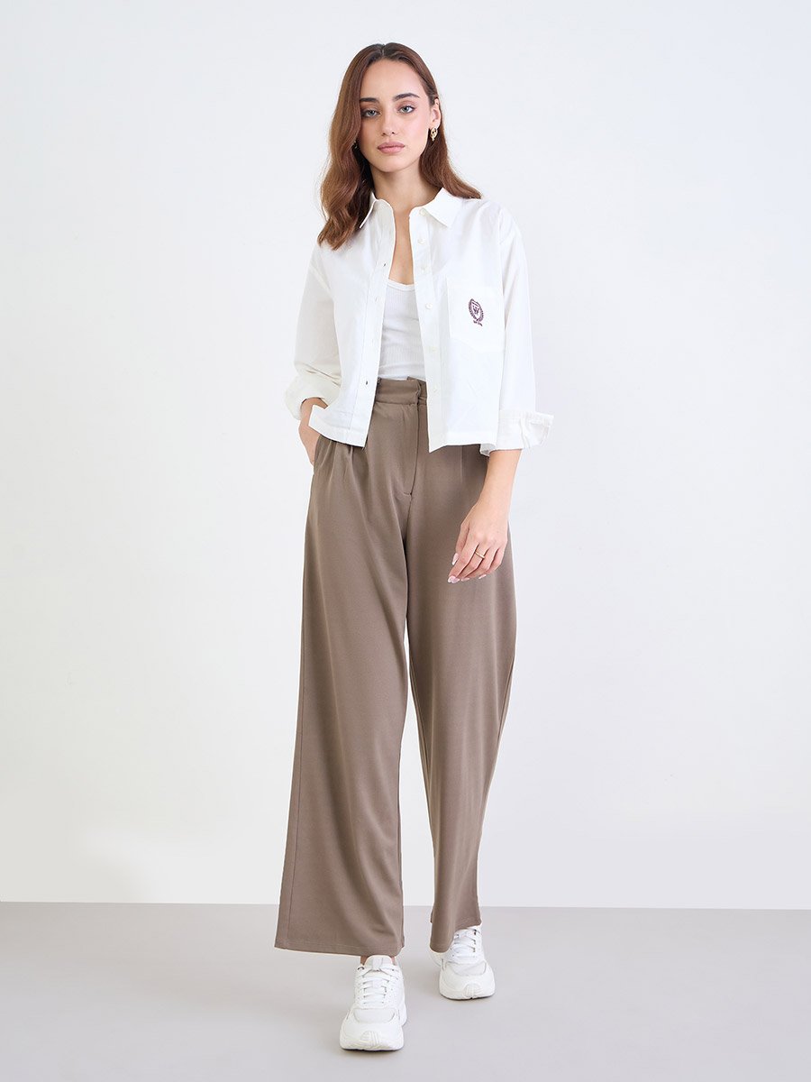 White Crop Boxy Shirt with Long Sleeves