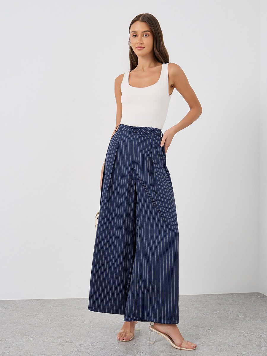 Striped Tailored Wide Leg Pants