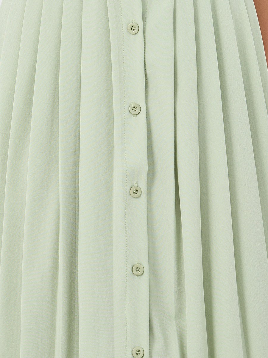 Pleated Buttoned A-Line Midi Skirt