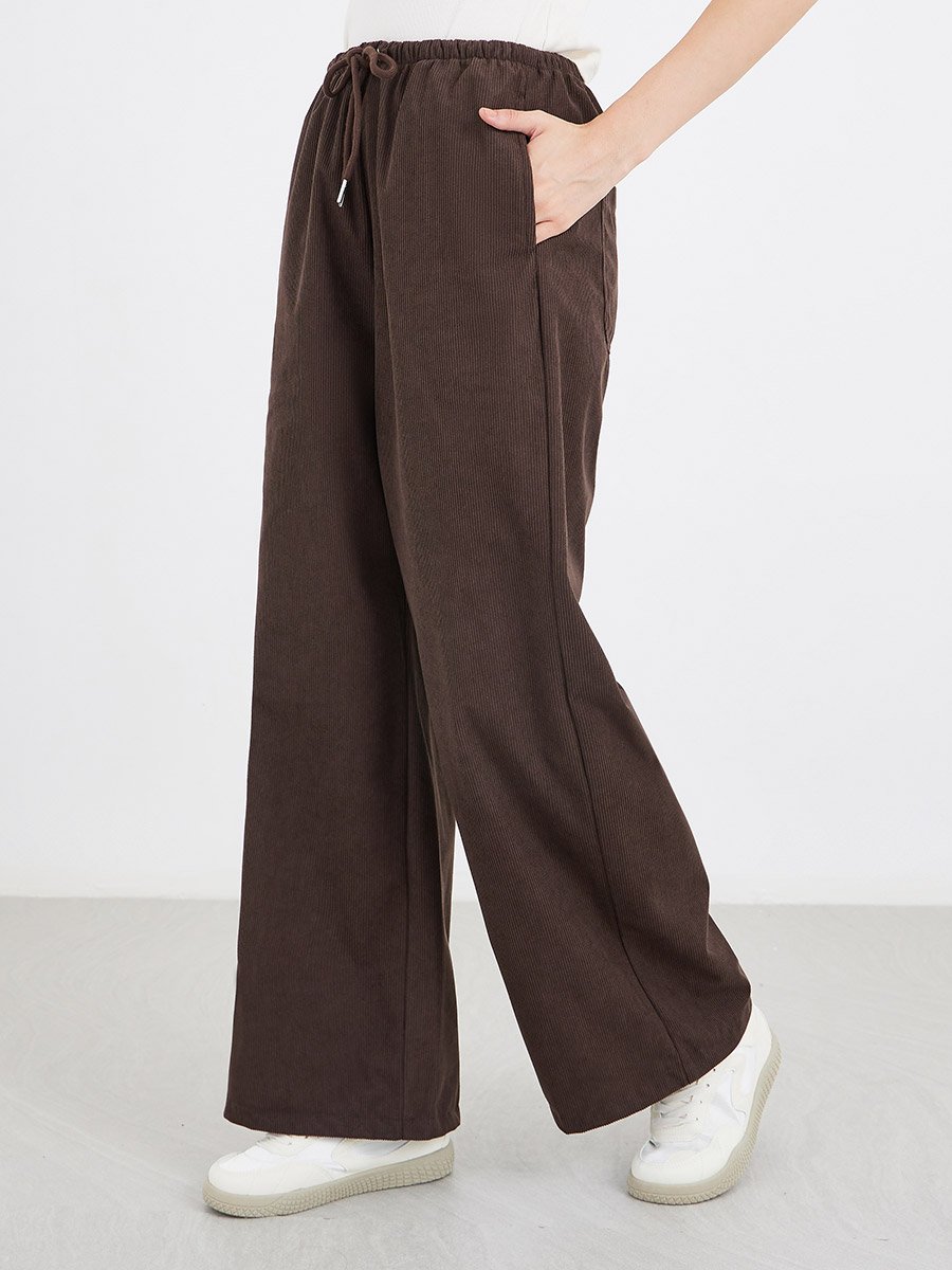 Coffee Brown Drawstring Relaxed Fit Trousers