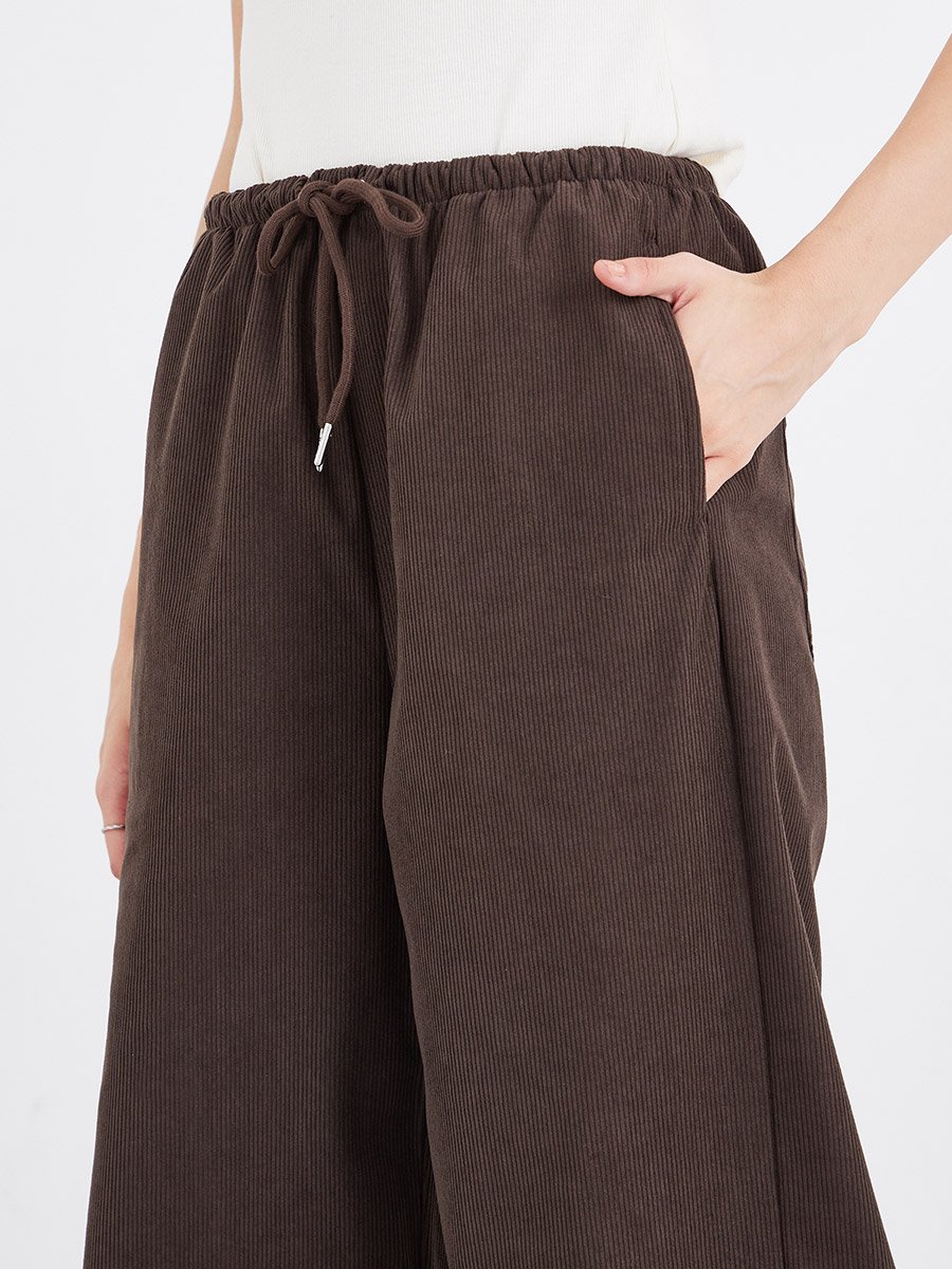 Coffee Brown Drawstring Relaxed Fit Trousers