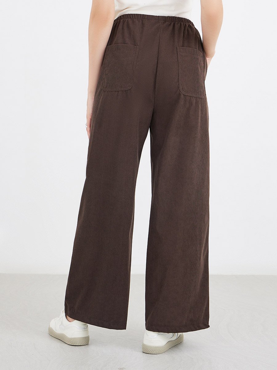Coffee Brown Drawstring Relaxed Fit Trousers