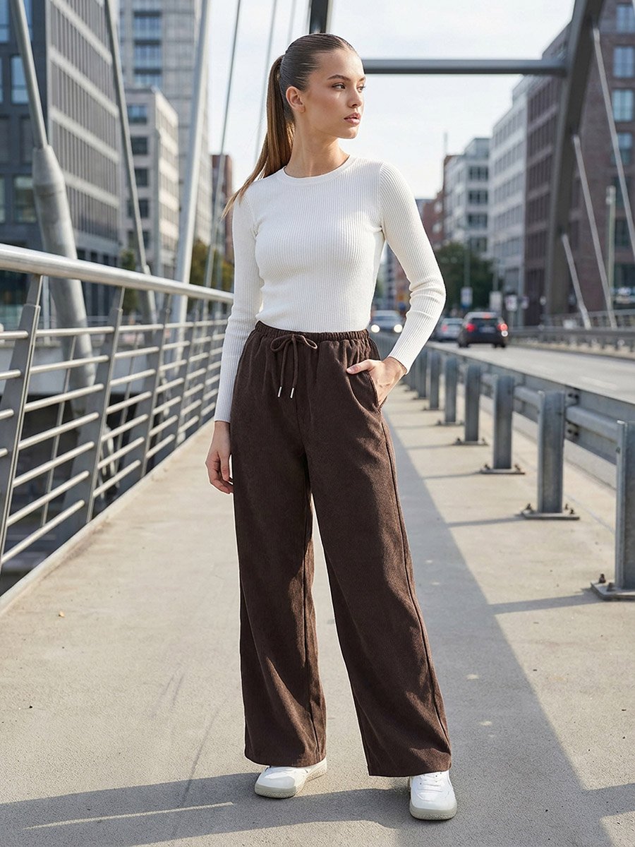Coffee Brown Drawstring Relaxed Fit Trousers