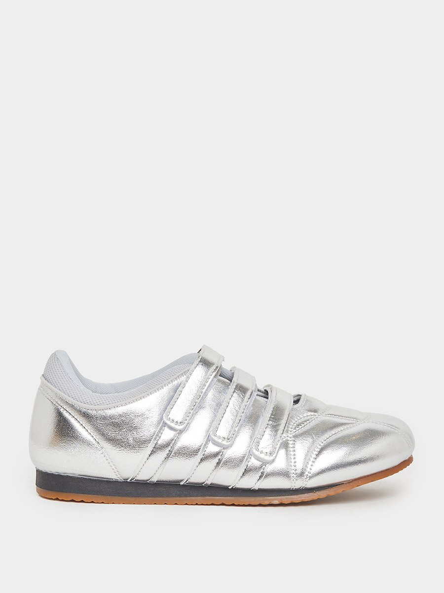 Silver Metallic PU Flat Sneakers