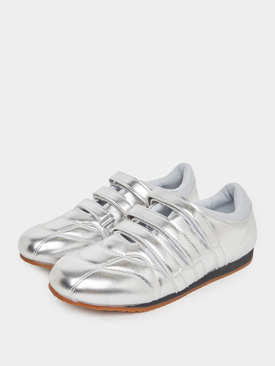 Silver Metallic PU Flat Sneakers