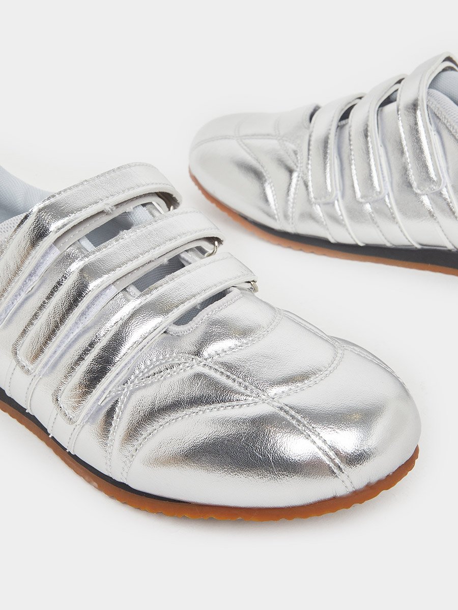 Silver Metallic PU Flat Sneakers