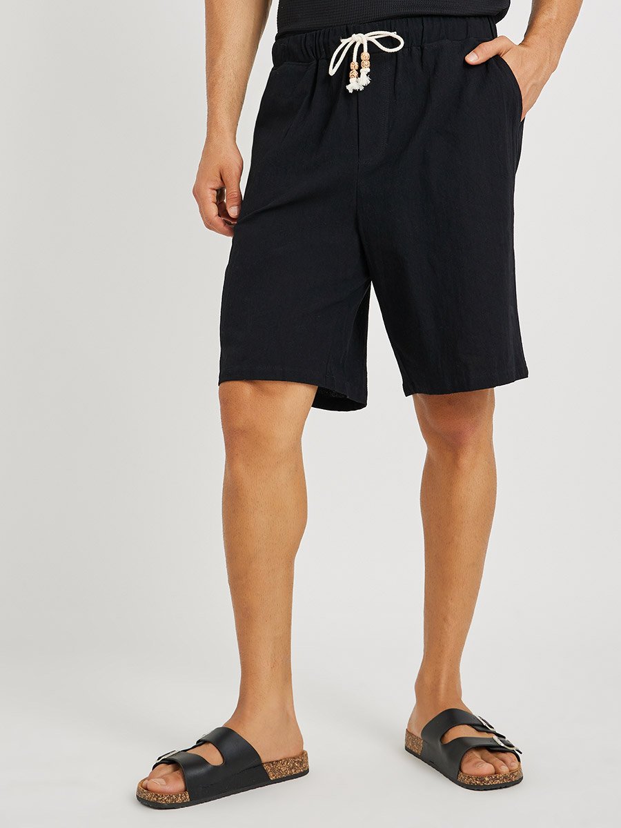 Men Black Solid Drawstring Waist Bermuda Shorts
