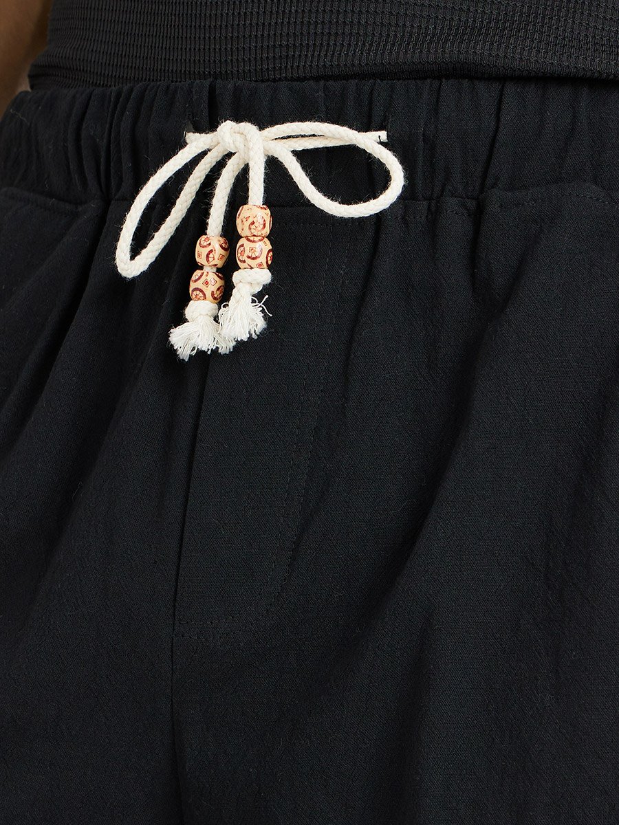 Men Black Solid Drawstring Waist Bermuda Shorts