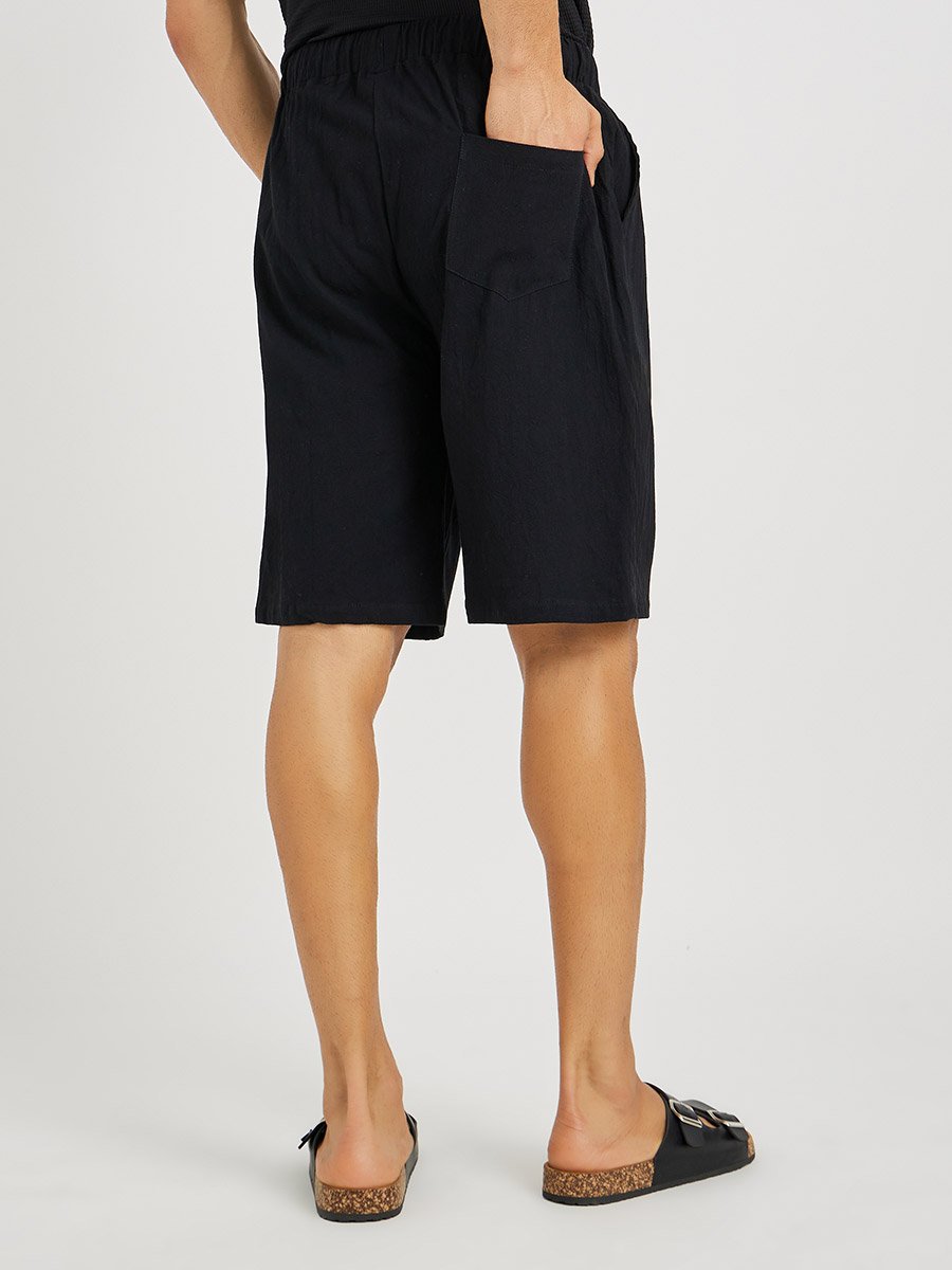 Men Black Solid Drawstring Waist Bermuda Shorts