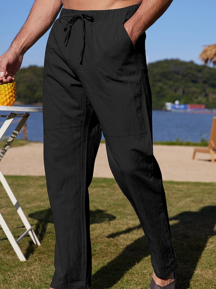 Solid Straight Leg Pants with Drawstring