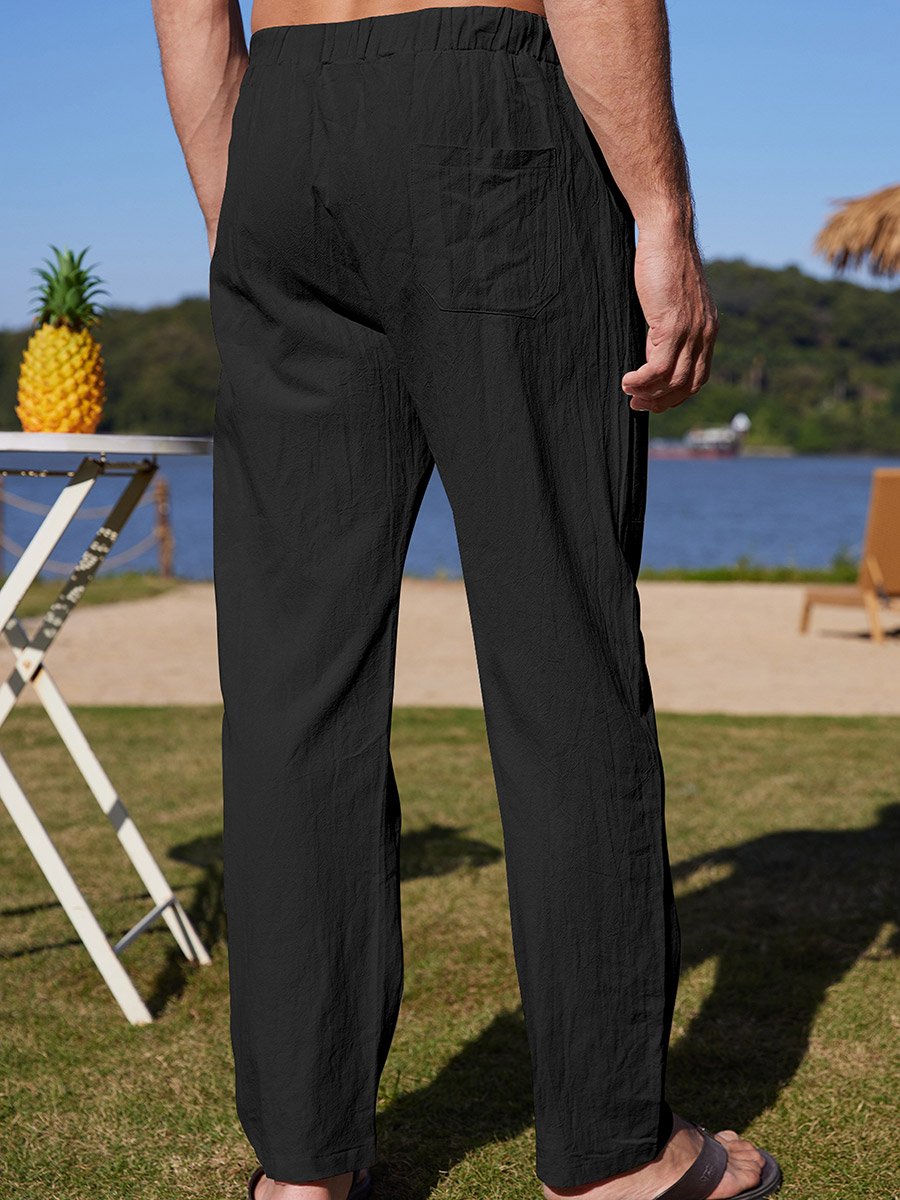 Solid Straight Leg Pants with Drawstring