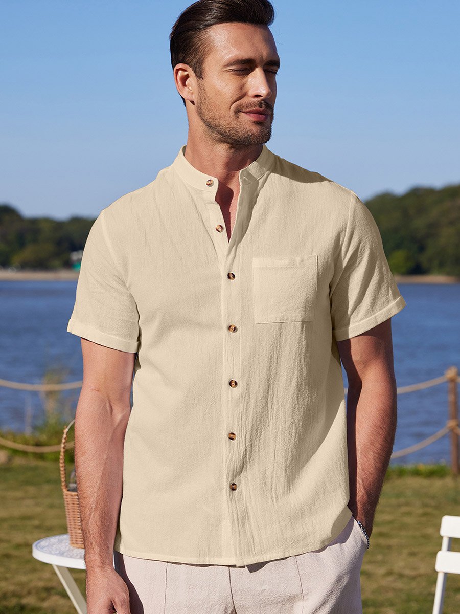 Solid Short Sleeve Button Front Pocket Detail Shirt