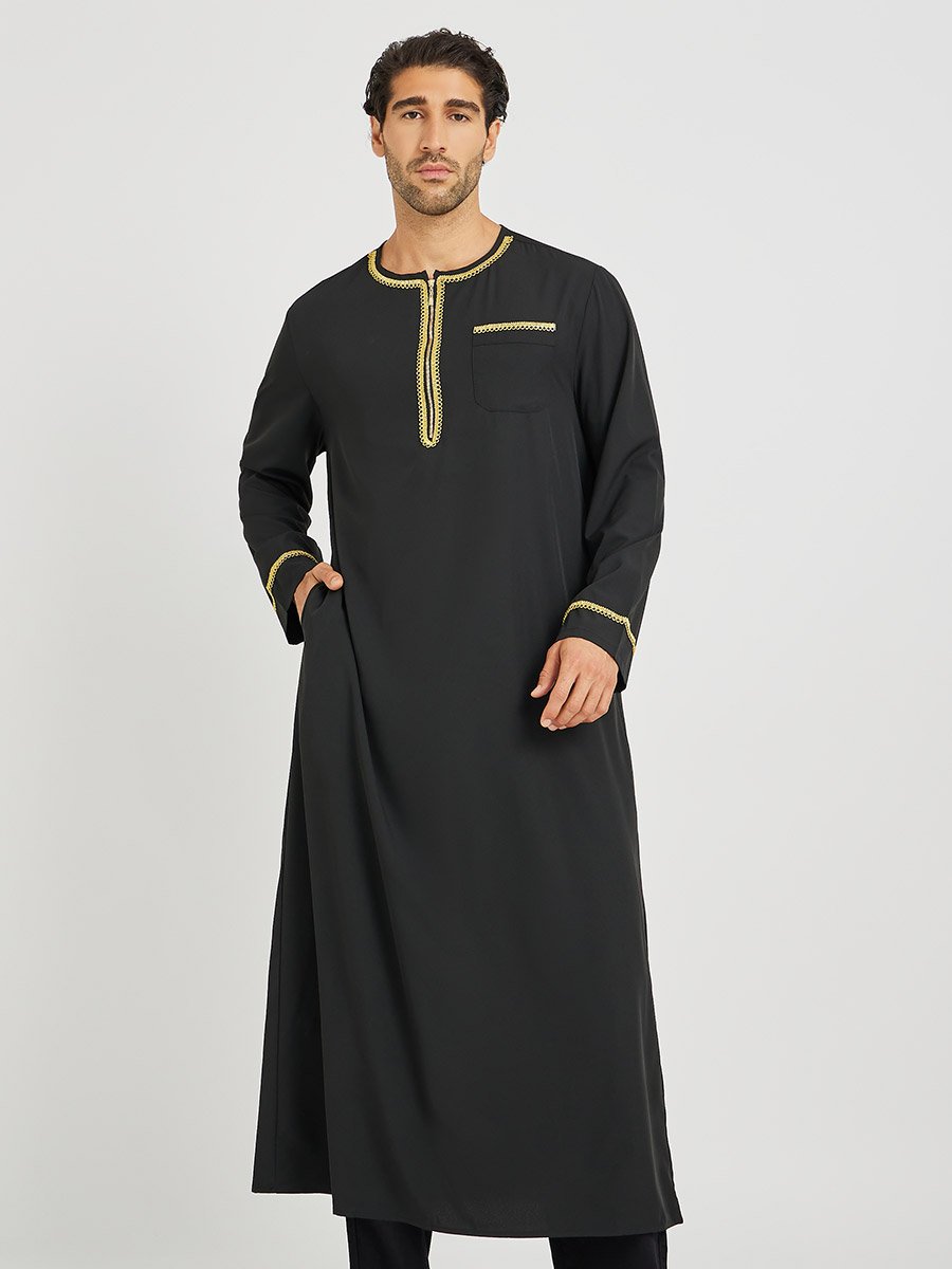Men Lace Detail Long Sleeve Round Neck Kurta