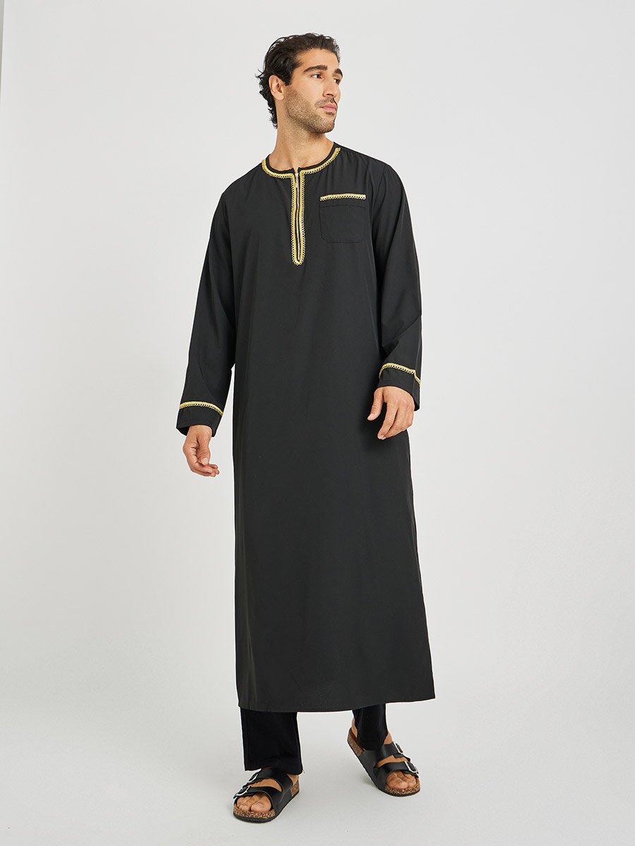 Men Lace Detail Long Sleeve Round Neck Kurta