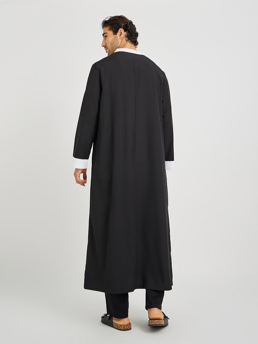 Black Striped Stand Collar Long Sleeve Kurta