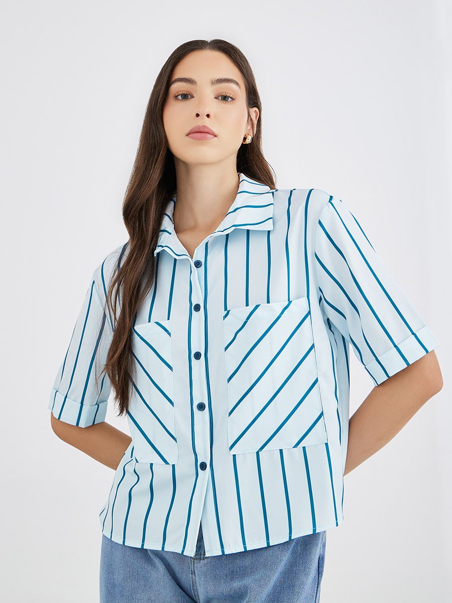 Striped Short Sleeve Oversized Shirt