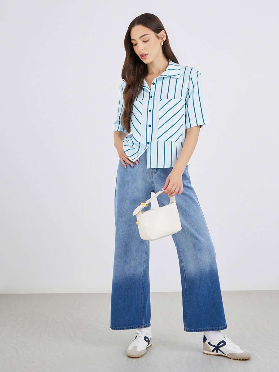 Striped Short Sleeve Oversized Shirt