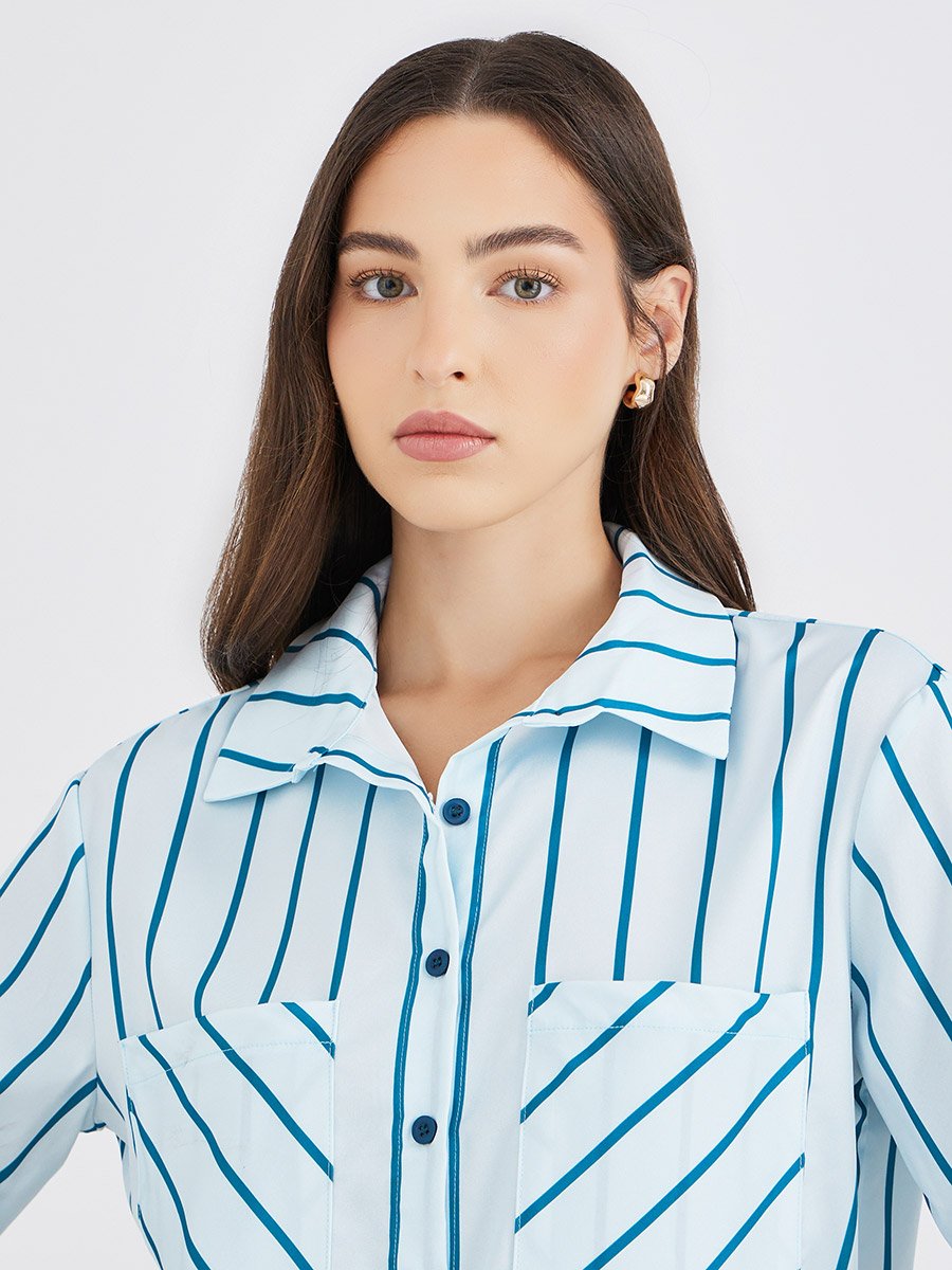 Striped Short Sleeve Oversized Shirt