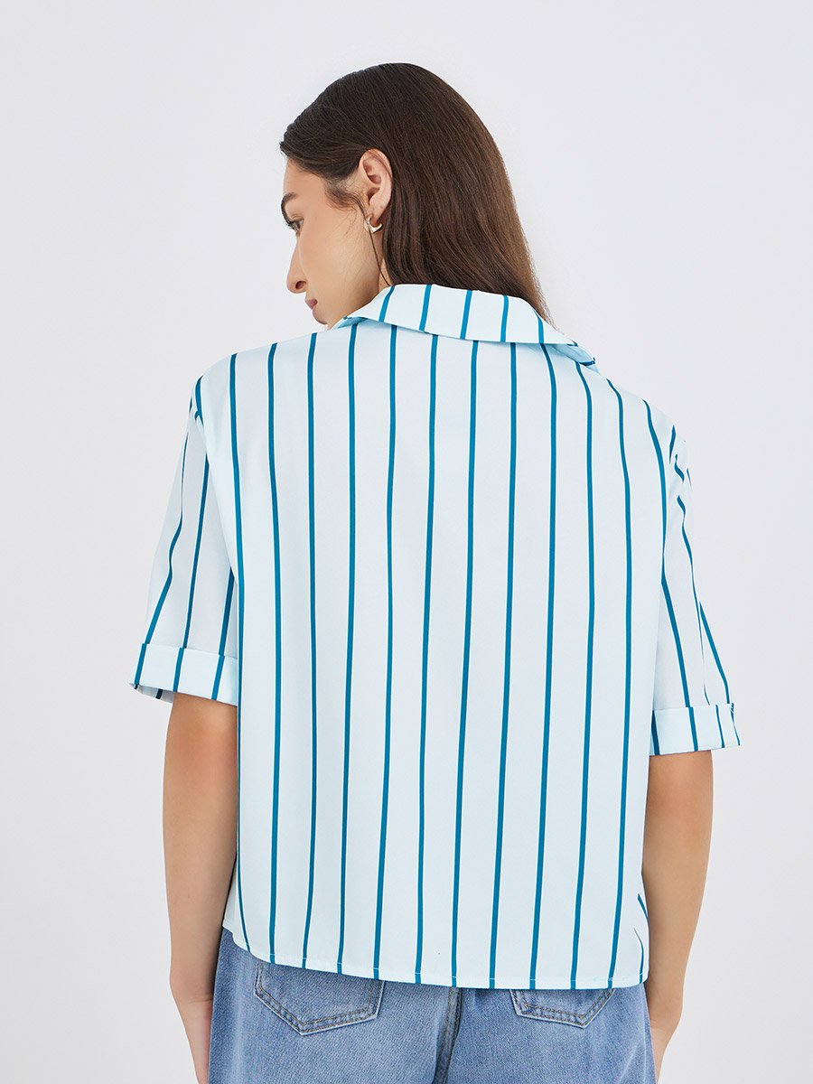 Striped Short Sleeve Oversized Shirt