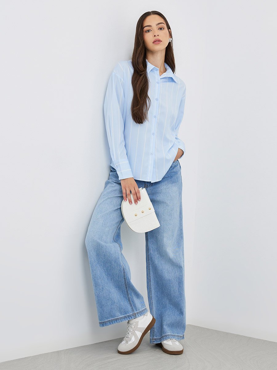 Striped Spread Collar Oversized Shirt