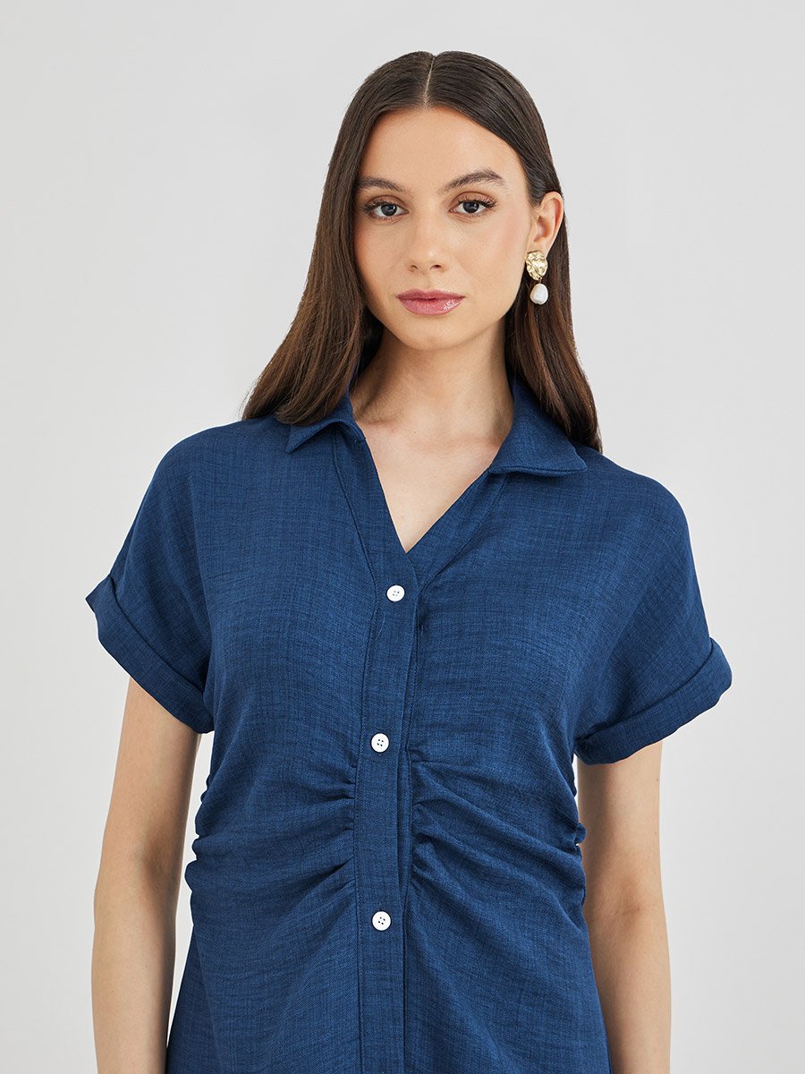 Solid Collared Buttoned Shirt Maxi Dress