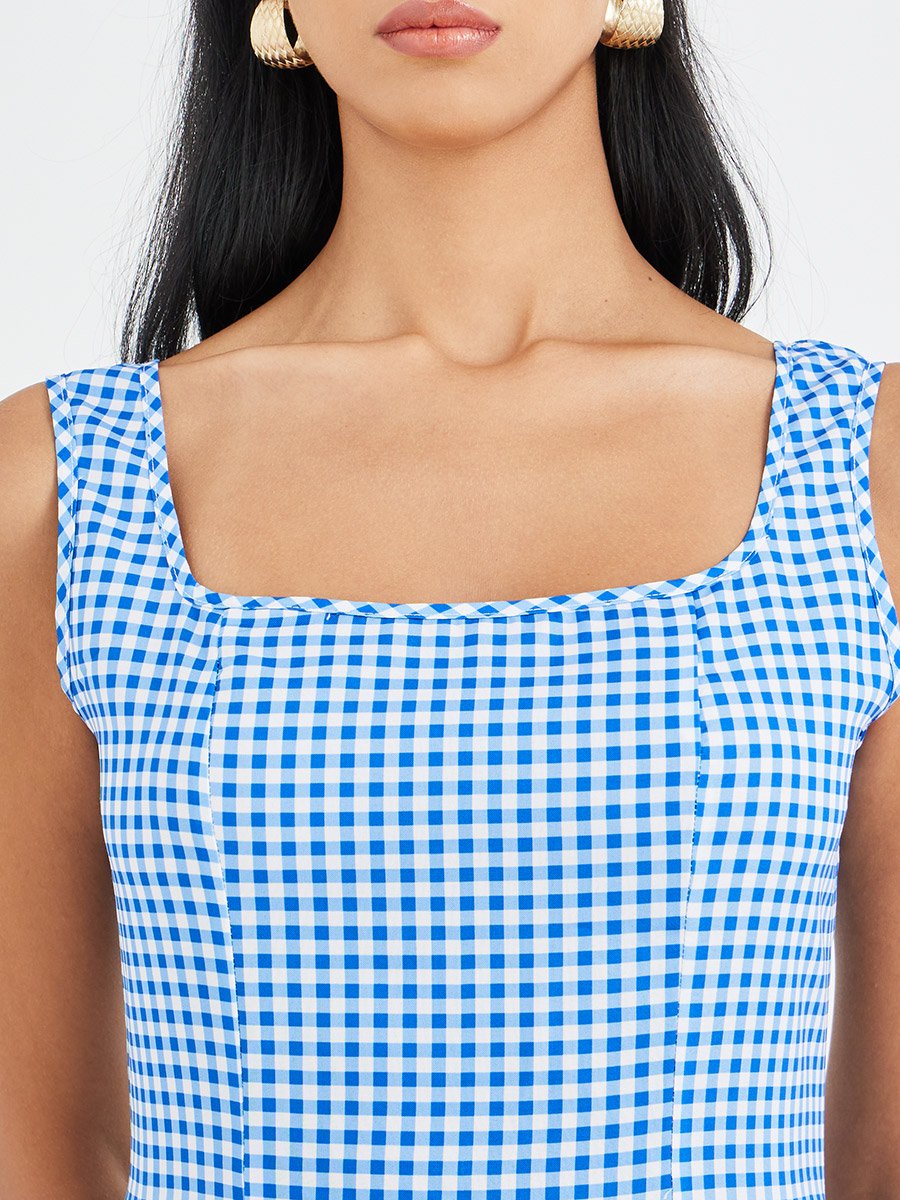 Checked Print Sleeveless A-Line Maxi Dress