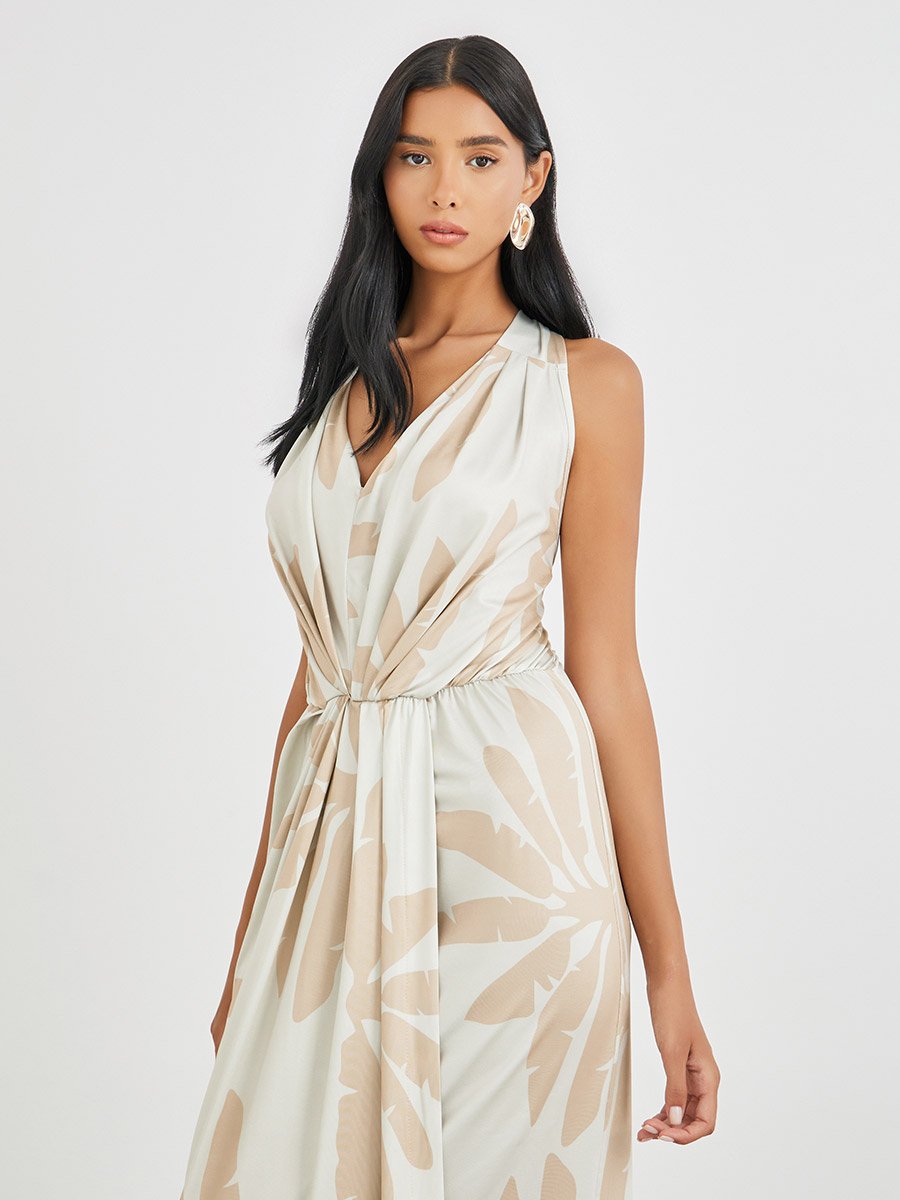 Floral Print Pleated Sleeveless Maxi Dress
