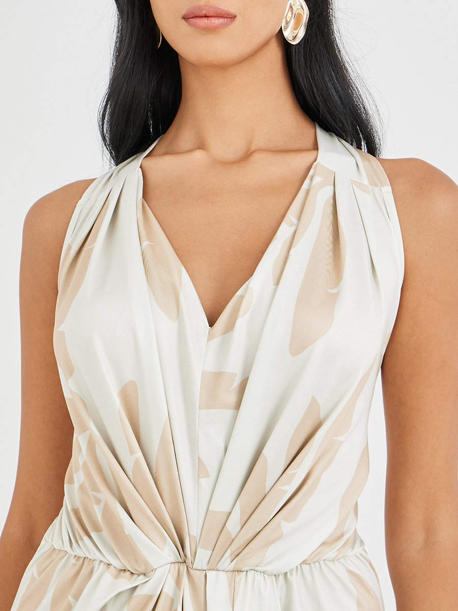 Floral Print Pleated Sleeveless Maxi Dress