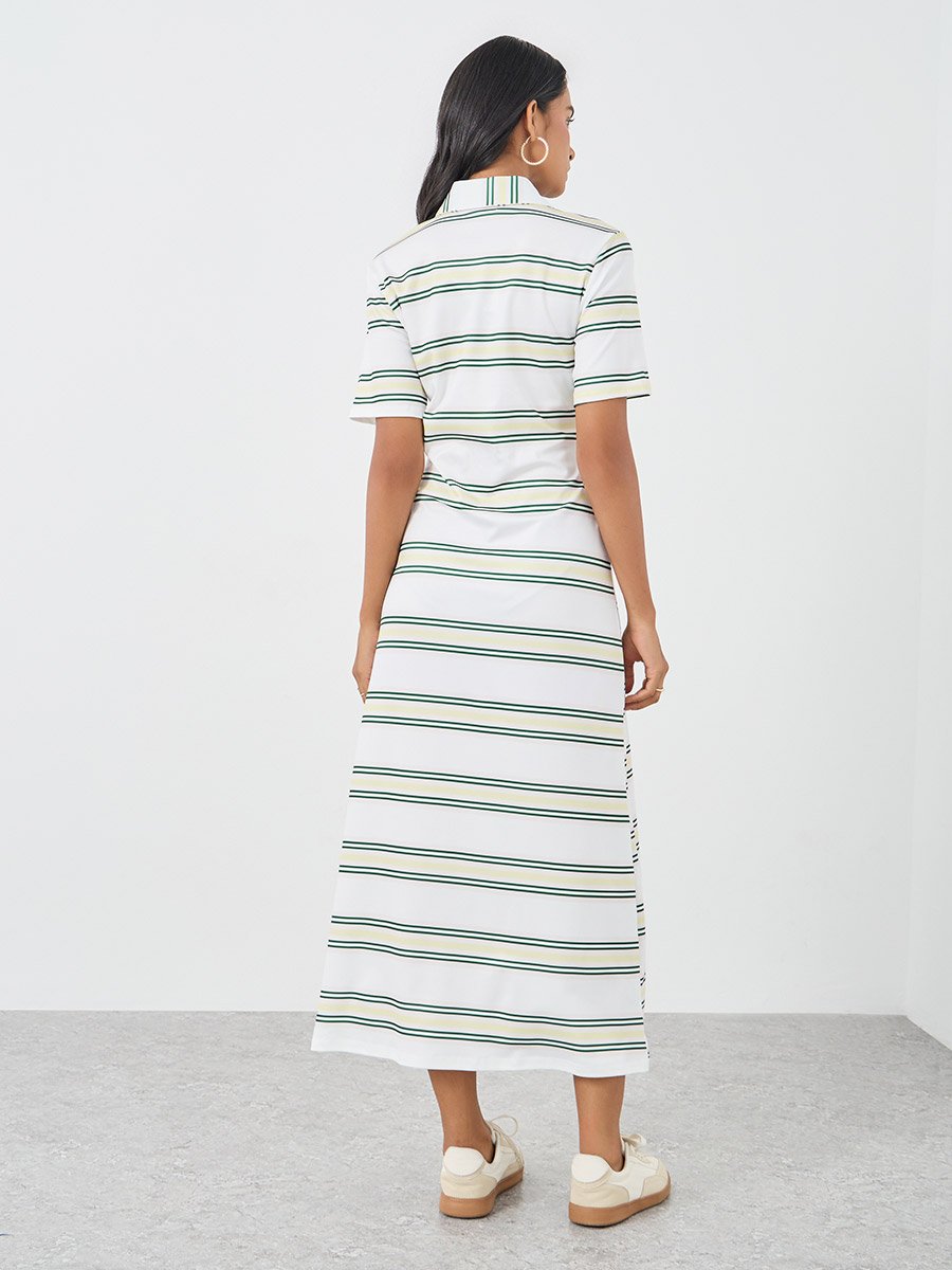Blue Striped Rib Knit Rugger Midi Dress For Women at UAE | Styli Blue Striped Rib Knit Rugger Midi Dress For Women at UAE | Styli