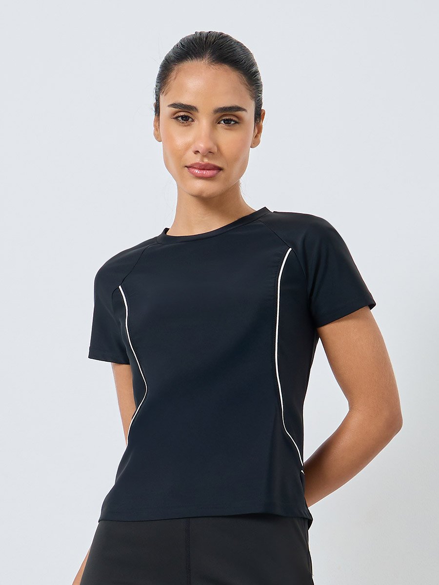 Contrast Seam Front To Back Stripe Detail Top