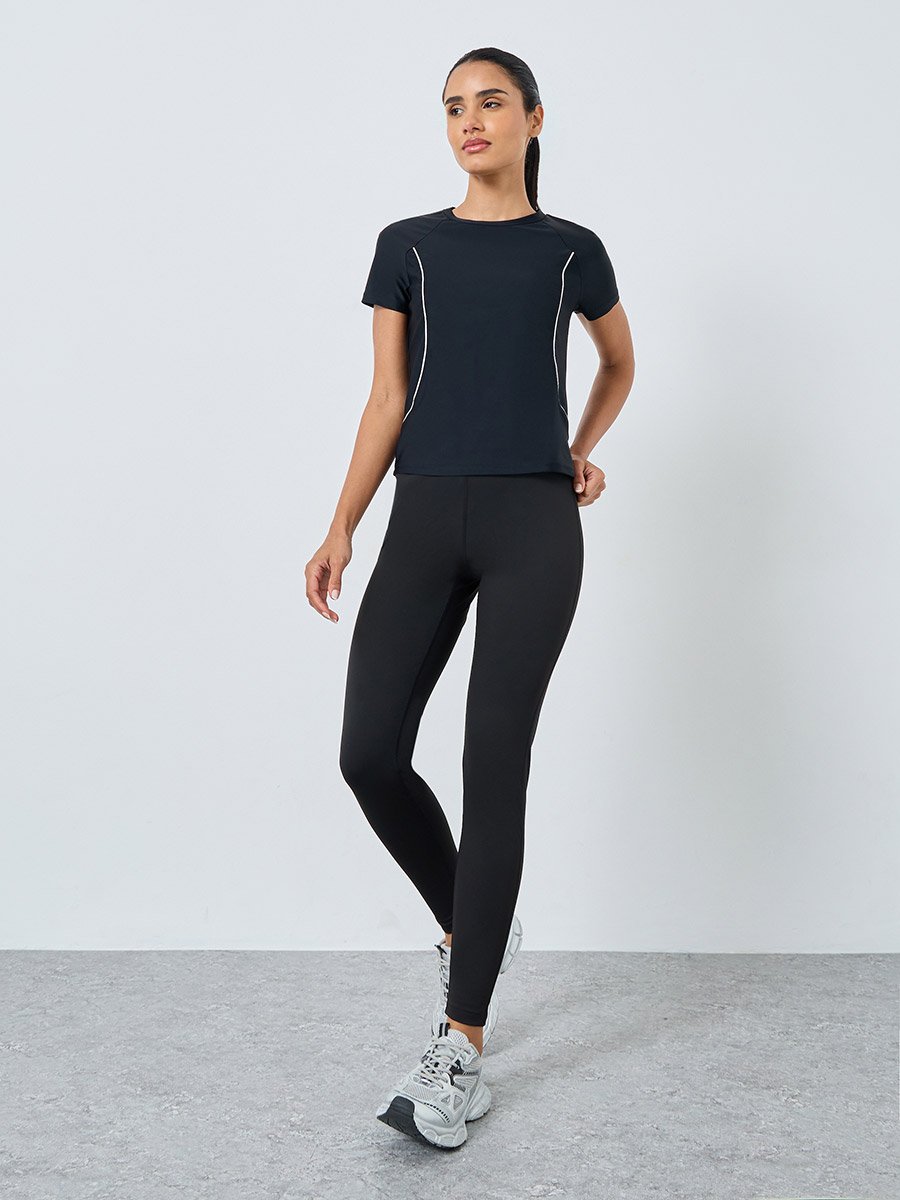 Contrast Seam Front To Back Stripe Detail Top