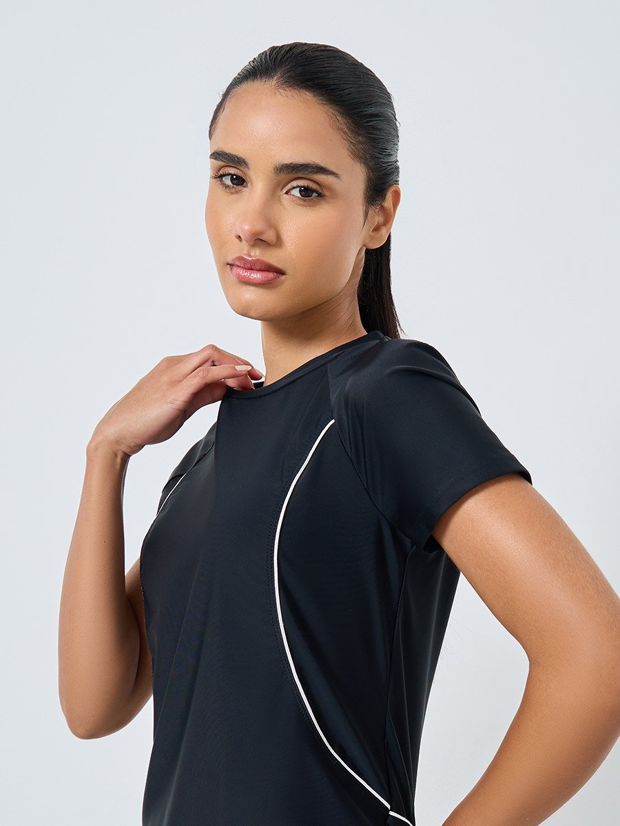 Contrast Seam Front To Back Stripe Detail Top