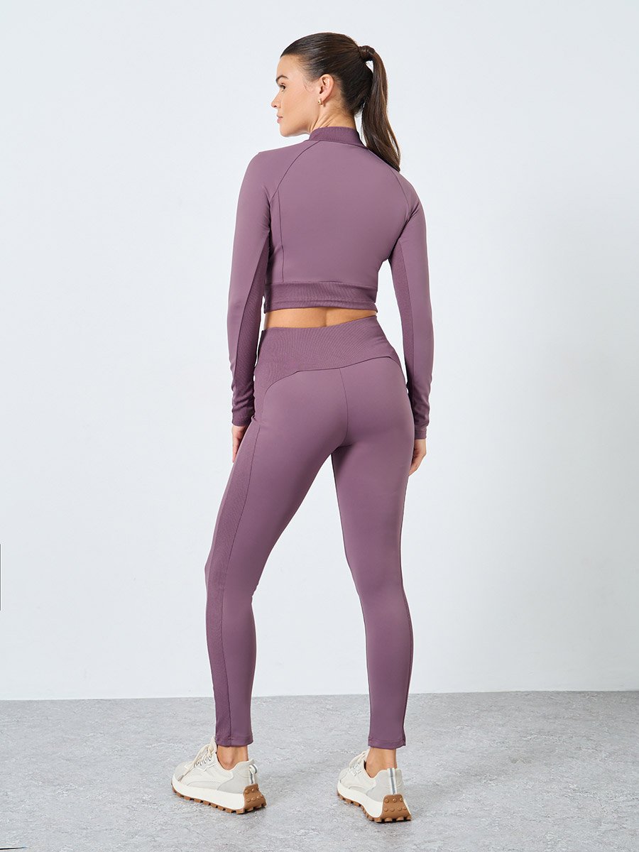 Rib Panels Half Zip Top and Leggings Set For Women at Saudi | Styli