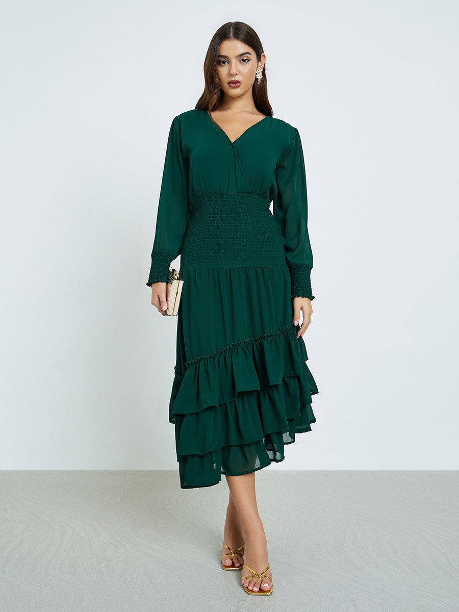 Asymmetric Hem Layered Midi Dress