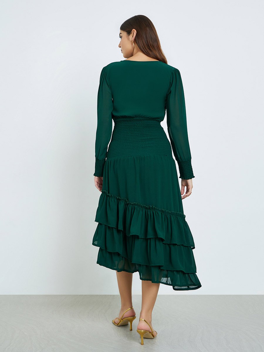 Asymmetric Hem Layered Midi Dress