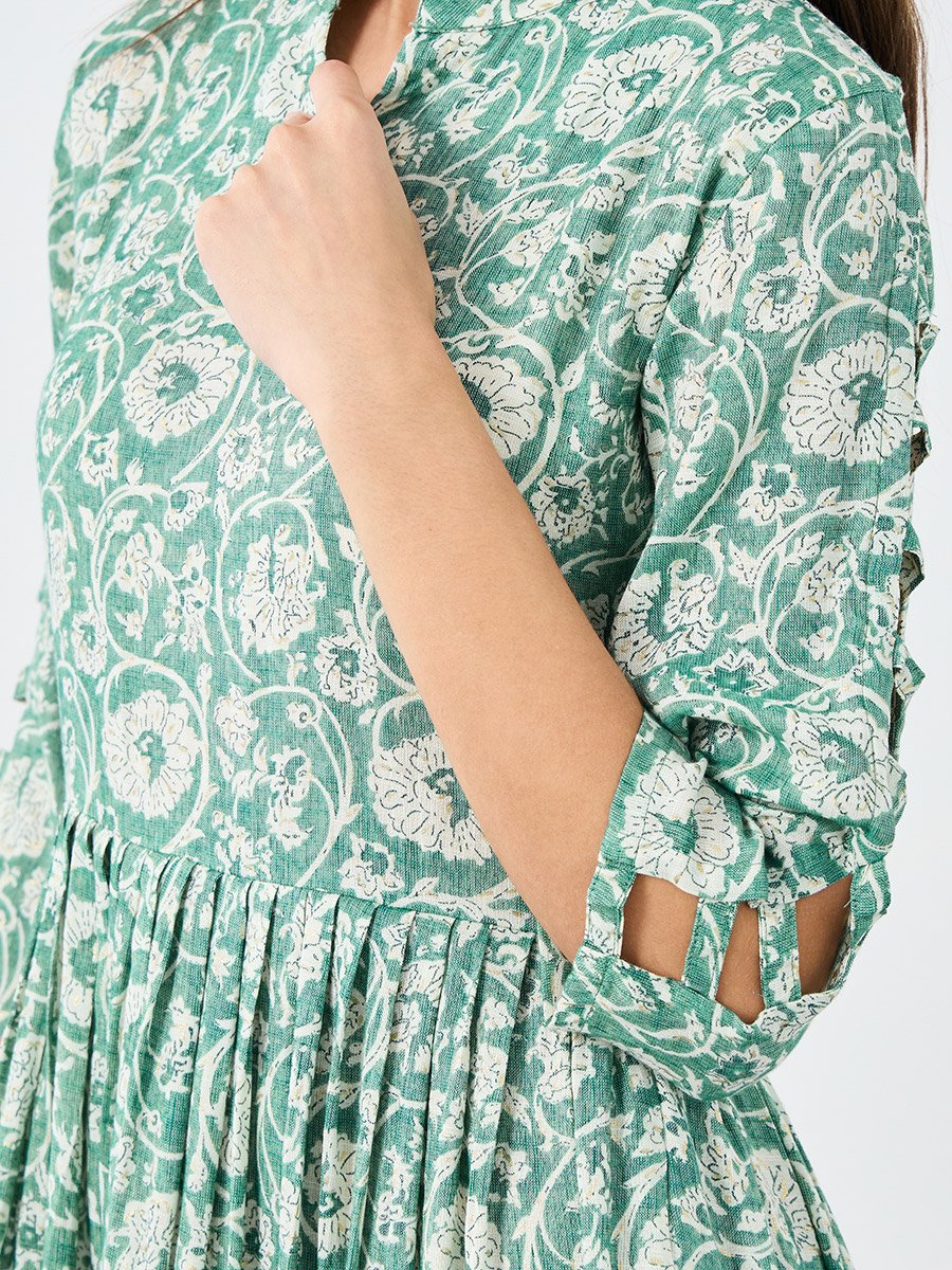 Floral Print Ruffled Hem A-Line Midi Dress