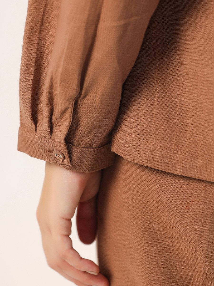 Heart Pocket Detail Cotton Slub Shirt and Pyjama Set 