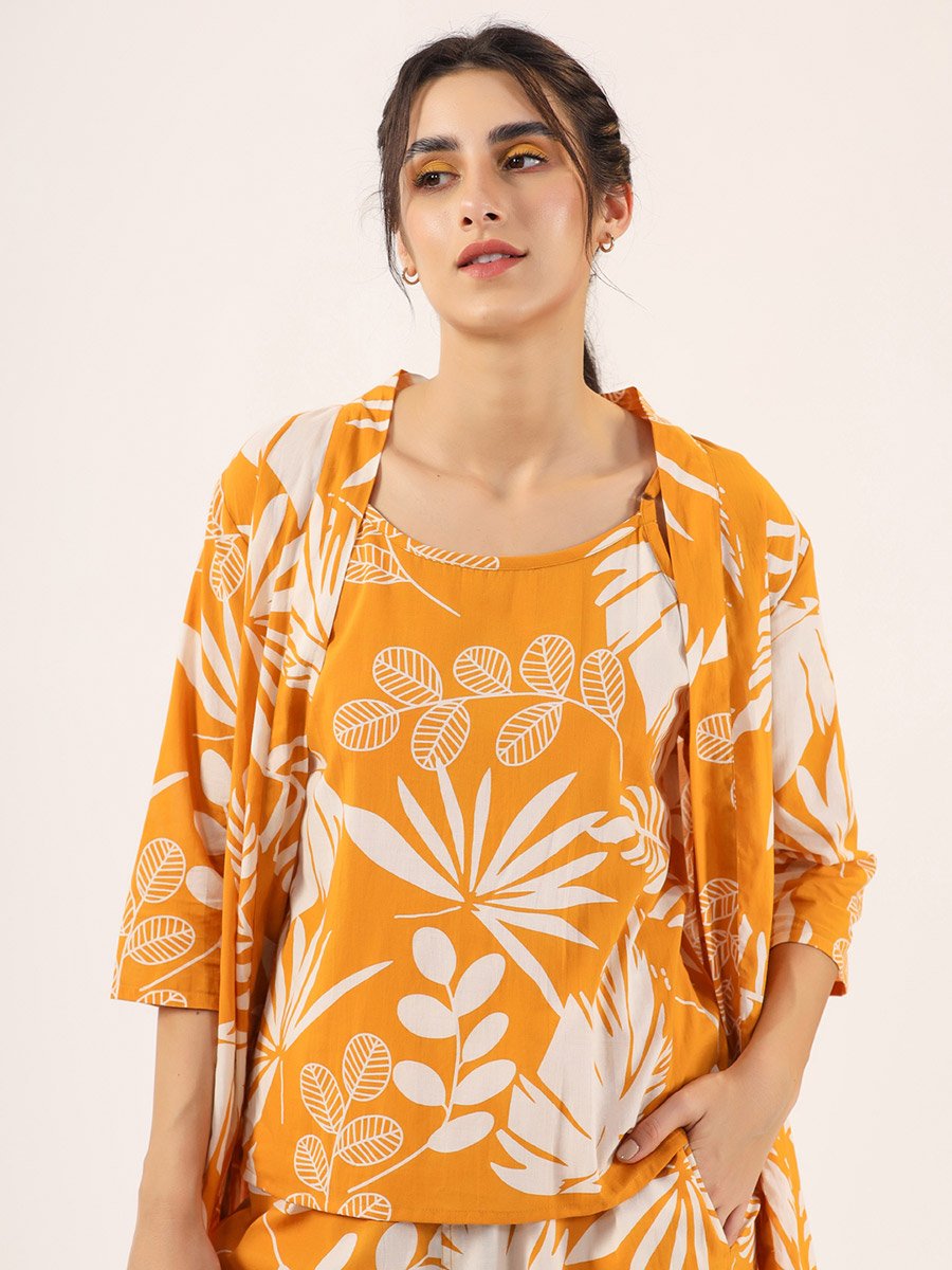 Floral Print Pure Cotton Cami, Robe and Pyjama Set