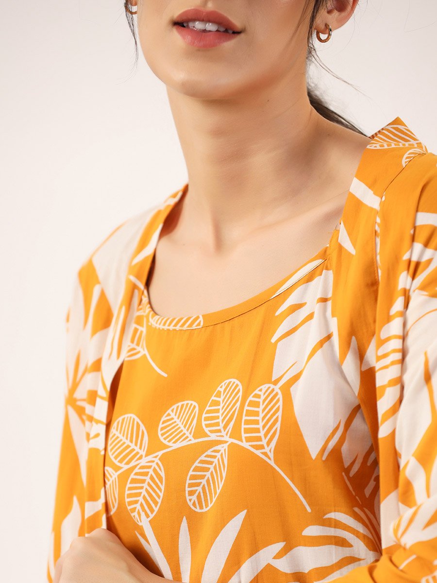 Floral Print Pure Cotton Cami, Robe and Pyjama Set